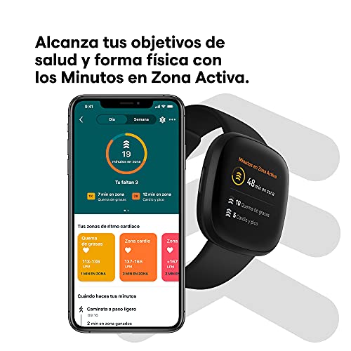 Fitbit Versa 3 - Exclusivo de Amazon - Smartwatch de salud y forma física con GPS integrado, análisis continuo de la frecuencia cardiaca, Alexa integrada y batería de + 6 días