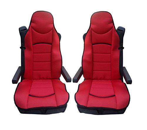 Flexzon - Lote de 2 fundas acolchadas para asientos de camión Mercedes Axor Atego Actros Daf Cf Lf Xf105 Xf 105 95 Renault Premium / Magnum Volvo 16 Fh16 Fh12 Fl Fe Fm Renault T K C D Man Tga Tgl Tgx Tgs Scania 4 G P R Series, color rojo