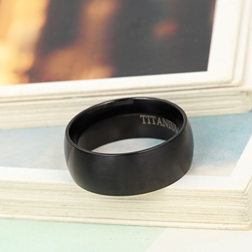 Flongo Anillo de Compromiso, Anillo Negro Titanio, Vintage clásico Anillos de Hombre, Anillo de Boda pedida, Buen Regalo para su Amor, Talla 19.5