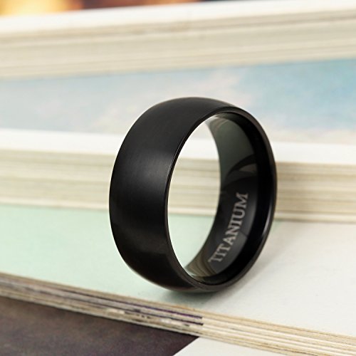 Flongo Anillo de Compromiso, Anillo Negro Titanio, Vintage clásico Anillos de Hombre, Anillo de Boda pedida, Buen Regalo para su Amor, Talla 22