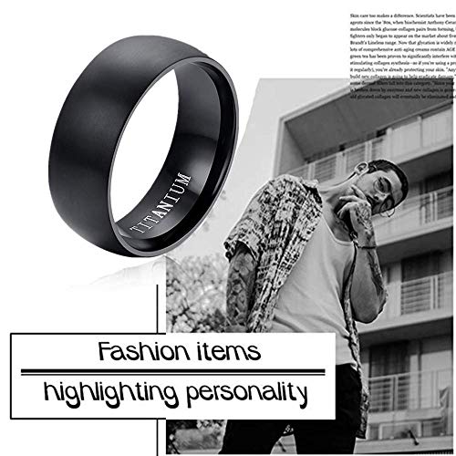 Flongo Anillo de Compromiso, Anillo Negro Titanio, Vintage clásico Anillos de Hombre, Anillo de Boda pedida, Buen Regalo para su Amor, Talla 22