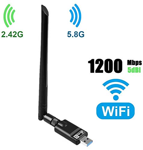 Flybiz Adaptador WiFi USB, USB 3.0 WiFi Dongle Inalámbrico, Bluetooth 5.0, Adaptador Wi-Fi Dual Band 5GHz/2.4GHz, Antena 5dBi Ajustable, MU-MIMO, Señal Potente para PC/Laptop con Windows/Mac OS