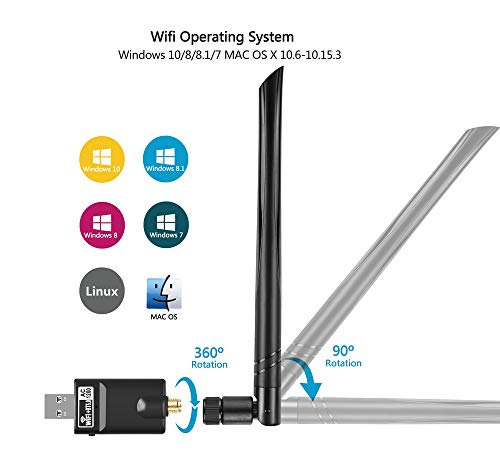 Flybiz Adaptador WiFi USB, USB 3.0 WiFi Dongle Inalámbrico, Bluetooth 5.0, Adaptador Wi-Fi Dual Band 5GHz/2.4GHz, Antena 5dBi Ajustable, MU-MIMO, Señal Potente para PC/Laptop con Windows/Mac OS