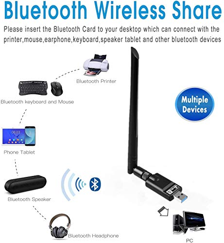 Flybiz Adaptador WiFi USB, USB 3.0 WiFi Dongle Inalámbrico, Bluetooth 5.0, Adaptador Wi-Fi Dual Band 5GHz/2.4GHz, Antena 5dBi Ajustable, MU-MIMO, Señal Potente para PC/Laptop con Windows/Mac OS