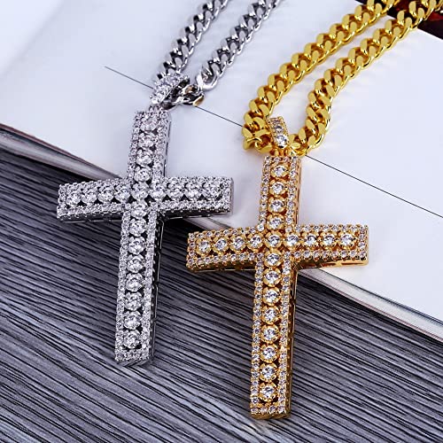 Focisa Collar Colgante Cadena Collares Hombre Mujer Necklace Jewelry Hip Hop Rock Hombre Mujer Collar De Joyería Color Dorado/Plateado Iced out Micro Pave Cubic Zircon Cruz Colgante Collares Cuba