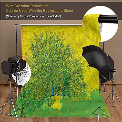 Fondo de fotografía de 1,5 x 2,1 m, diseño de pájaros de pavo real Grunge fondo de tela de microfibra, pantalla plegable de alta densidad para fotografía, vídeo y televisión