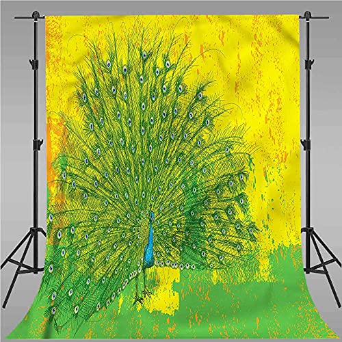 Fondo de fotografía de 1,5 x 2,1 m, diseño de pájaros de pavo real Grunge fondo de tela de microfibra, pantalla plegable de alta densidad para fotografía, vídeo y televisión