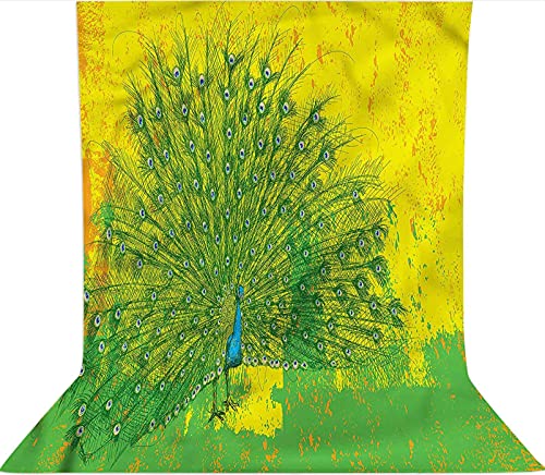 Fondo de fotografía de 1,5 x 2,1 m, diseño de pájaros de pavo real Grunge fondo de tela de microfibra, pantalla plegable de alta densidad para fotografía, vídeo y televisión