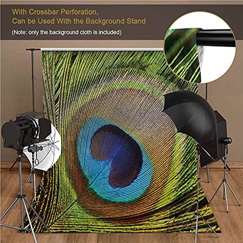 Fondo de telón de fondo de 3 x 5 pies, plumas de pavo real verdes, telón de fondo de tela de microfibra, pantalla plegable de alta densidad para fotografía, vídeo y televisión