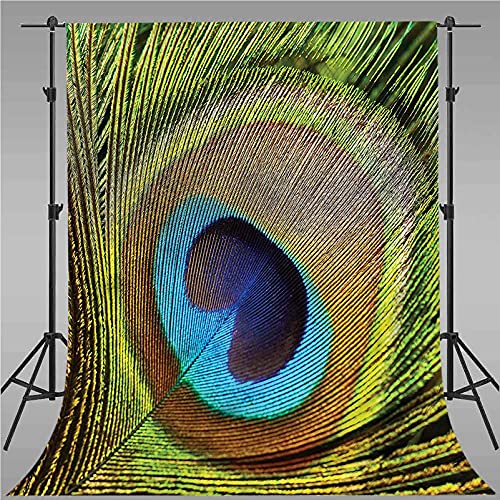 Fondo de telón de fondo de 3 x 5 pies, plumas de pavo real verdes, telón de fondo de tela de microfibra, pantalla plegable de alta densidad para fotografía, vídeo y televisión