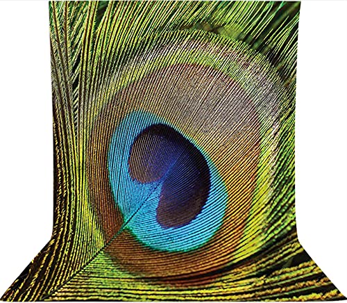 Fondo de telón de fondo de 3 x 5 pies, plumas de pavo real verdes, telón de fondo de tela de microfibra, pantalla plegable de alta densidad para fotografía, vídeo y televisión
