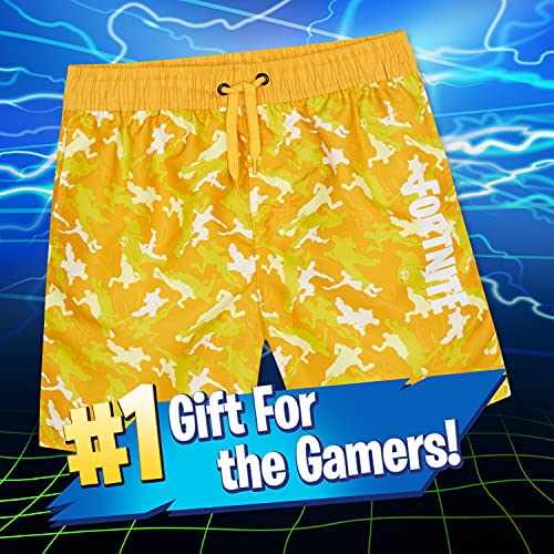 Fortnite Bañador Niño, Pantalones Cortos Niño con Estampado Camuflaje, Bermudas Niño para Playa Piscina, Bañadores Niño de Secado Rapido, Regalos para Niños y Adolescentes (Amarillo, 11-12 años)