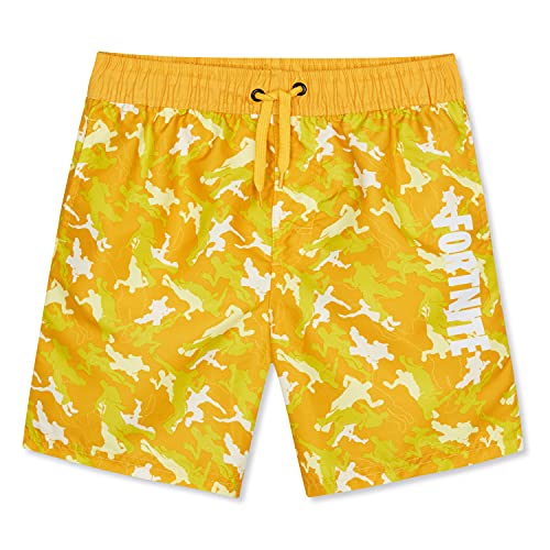 Fortnite Bañador Niño, Pantalones Cortos Niño con Estampado Camuflaje, Bermudas Niño para Playa Piscina, Bañadores Niño de Secado Rapido, Regalos para Niños y Adolescentes (Amarillo, 11-12 años)
