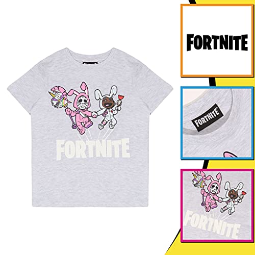 Fortnite Camiseta para Niño, T-Shirt Oficial, 7-14 Años, Color Gris Jaspeado
