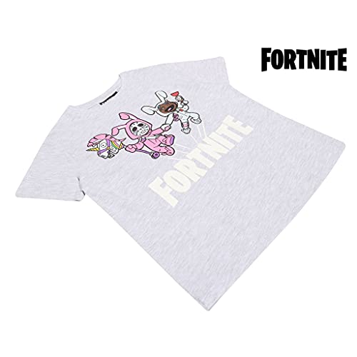 Fortnite Camiseta para Niño, T-Shirt Oficial, 7-14 Años, Color Gris Jaspeado
