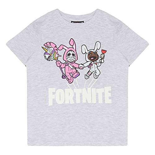Fortnite Camiseta para Niño, T-Shirt Oficial, 7-14 Años, Color Gris Jaspeado