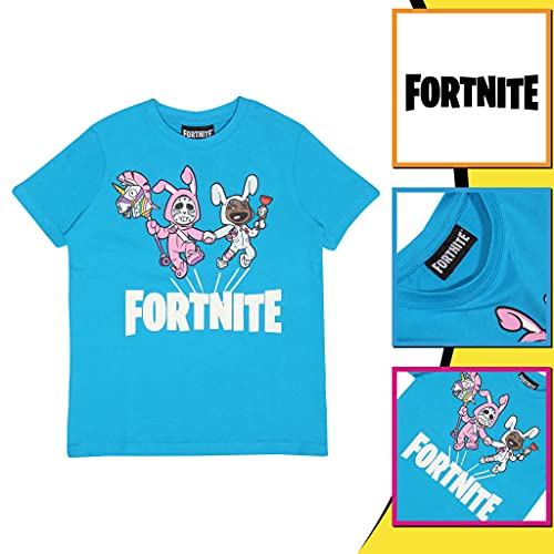 Fortnite Camiseta para Niño, T-Shirt Oficial, 7-15 Años, Azul Celeste
