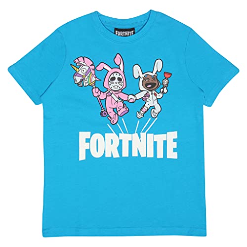 Fortnite Camiseta para Niño, T-Shirt Oficial, 7-15 Años, Azul Celeste
