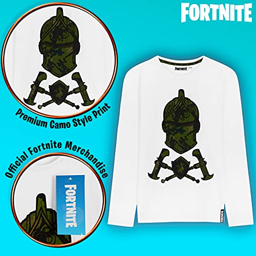 Fortnite Camisetas Niño De Manga Larga, Ropa para Gamers De Algodón con Originales Estampados, Regalos para Niños y Adolescentes 7-14 Años (Blanco, 11-12 años)