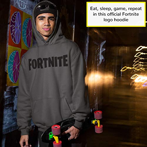 Fortnite Logotipo del Texto Hombres Sudadera con Capucha suéter Carbón 3XL | Interruptor Xbox PS4 PS5 para Hombre Camisa con Capucha, Idea Gamer Regalo de cumpleaños para los individuos