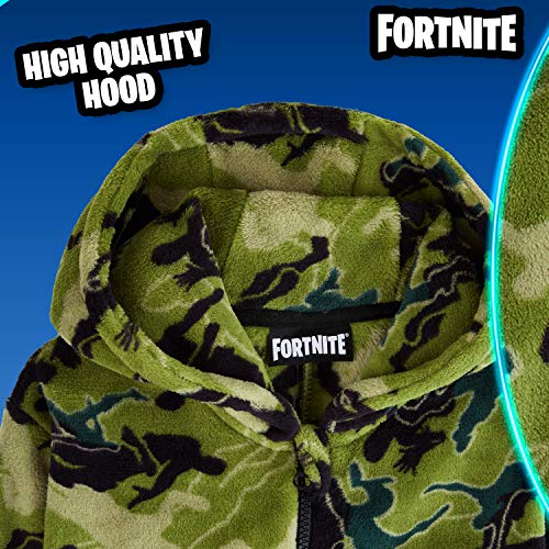 Fortnite Pijama Niño Entero con Capucha, Pijama Mono de Forro Polar, Pijamas Niños Diseño Gamer, Regalos para Niños y Adolescentes 7-14 Años (Camo Verde, 7-8 años, 7_Years)