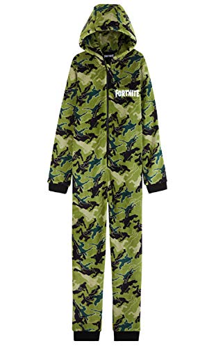 Fortnite Pijama Niño Entero con Capucha, Pijama Mono de Forro Polar, Pijamas Niños Diseño Gamer, Regalos para Niños y Adolescentes 7-14 Años (Camo Verde, 7-8 años, 7_Years)