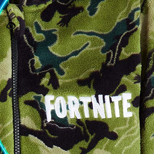 Fortnite Pijama Niño Entero con Capucha, Pijama Mono de Forro Polar, Pijamas Niños Diseño Gamer, Regalos para Niños y Adolescentes 7-14 Años (Camo Verde, 7-8 años, 7_Years)