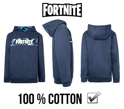 Fortnite - Sudaderas con capucha para niño - Sudadera Fortnite - Sudadera 100% Algodón Marino - Regalos Fortnite para niños - Regalos para jugadores - Azul marino, azul marino, 9-10 Years