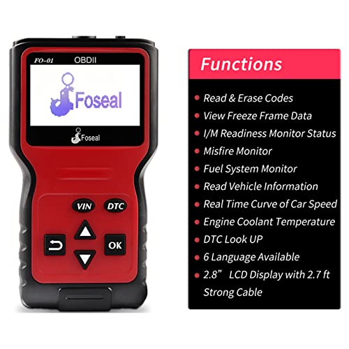 Foseal Escáner OBD2 Diagnóstico del Motor Analizador con Lectura y Borrado de Códigos de Error para Vehículos Gasolina con Protocolos OBDII