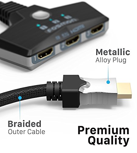 Fosmon 3-Puerto Conmutador HDMI 4K 30Hz, 3x1 Switch HDMI Automático Selector Switcher UHD HDR 3D Full HD 1080p 60Hz HDCP, 3 entradas 1 Salida Divisor HDMI Splitter para HDTV PS4 Xbox Roku Apple TV PC