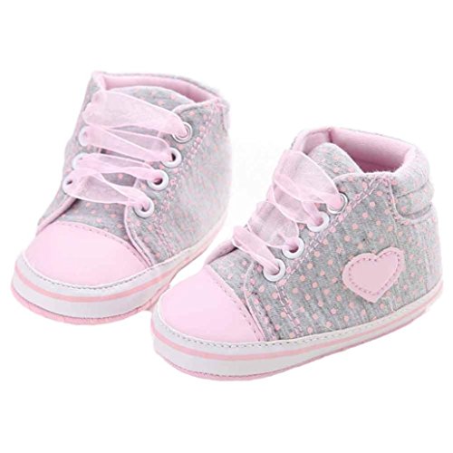 Fossen Recién Nacido Zapatos Primeros Pasos Bebe Niña Forma de corazón Antideslizante Suela Blanda Zapatos (0-6 Meses, Gris)