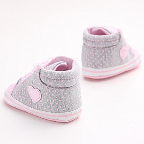 Fossen Recién Nacido Zapatos Primeros Pasos Bebe Niña Forma de corazón Antideslizante Suela Blanda Zapatos (0-6 Meses, Gris)