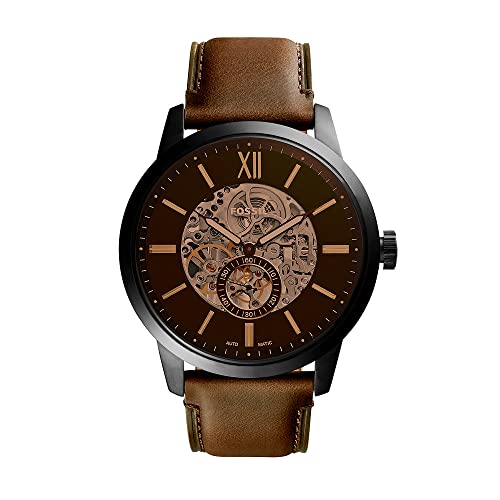 FOSSIL Reloj para Hombre Townsman, Tamaño de Caja de 48 mm, Movimiento Mecánico Automático, Correa de Cuero, Marrón