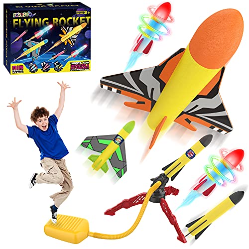 FOSUBOO Cohete Juguete Lanzador para Niños, Juegos Jardin Juguete Cohete de Aire con 6 Cohetes de Espuma, Juguetes de jardín Regalo para de 3 4 5 6 7+ años Nniño Niña