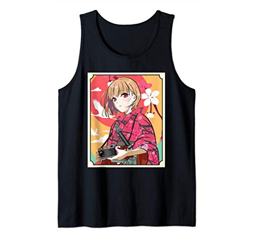 Fotógrafa japonesa Lady Samurai Katana Guerrera en Kimono Camiseta sin Mangas