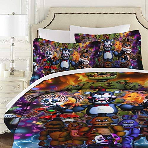 Freddy Five Nights at Freddy's Juego de ropa de cama de 3 piezas, juego de aventura para el dormitorio y la decoración de la cama, funda de edredón (FNAF1, 155 x 220 cm + 80 x 80 cm x 2)