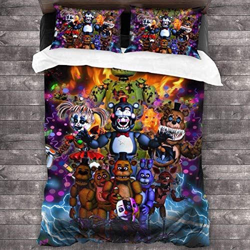 Freddy Five Nights at Freddy's Juego de ropa de cama de 3 piezas, juego de aventura para el dormitorio y la decoración de la cama, funda de edredón (FNAF1, 155 x 220 cm + 80 x 80 cm x 2)