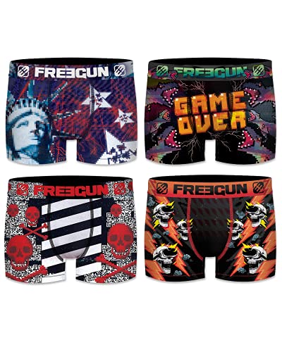 Freegun - Juego de 4 bóxers de fantasía para hombre, microfibra confort, diseño de Marvel Looney Tunes de Dragon Ball Z, Star Wars, Pokemon, Mario y Tsubasa, Serie Game, L