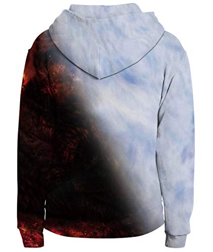 Freshhoodies Niños Sudaderas con Capucha 3D Lobo Colorida Gráfico Divertido Manga Larga Galaxia Pull-Over Unisexo Suéter Deporte Capucha Blanco Rojo 13-16 Años (XXXL)