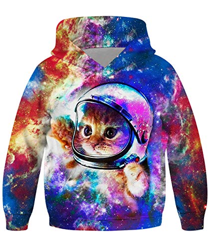 Freshhoodies Unisex Niños Impresión 3D Gato Sudadera con Capucha Hoodie Sudadera Capucha Otoño Invierno Manga Larga Hooded Pullover Sweatshirt Outfits 10-13 Años (XXL)