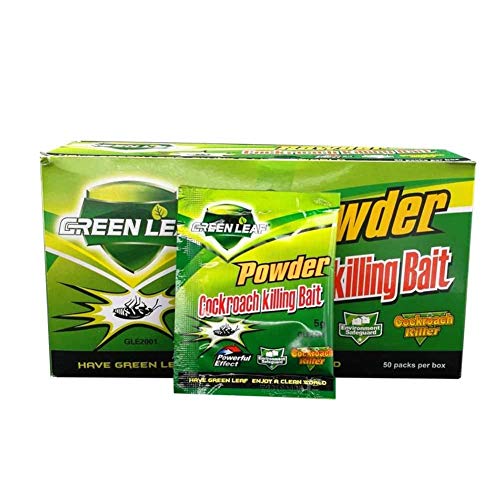 Freyamall 50 Sobres Cucarachas que Matan el Cebo, Green Leaf Potente Trampas para Cucarachas Control Pepellent, Polvo Anti Cucaracha para Sala de Estar Dormitorio Cocina Hogar