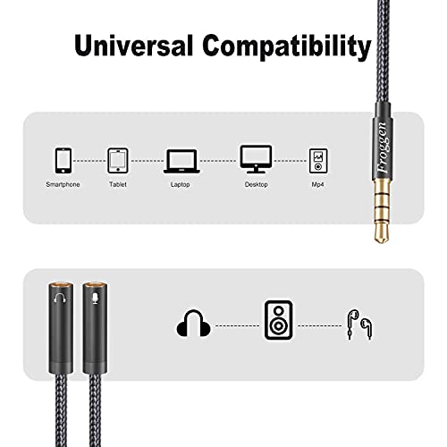 Froggen Adaptador Jack Micro y Auriculares, Cable Splitter Divisor Micrófono y Audio Jack 3.5mm Macho a 2 Hembra Adaptador de Auriculares para Gaming Headset,PS4,Xbox One,Laptop,Teléfonos,PC(35cm)
