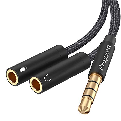 Froggen Adaptador Jack Micro y Auriculares, Cable Splitter Divisor Micrófono y Audio Jack 3.5mm Macho a 2 Hembra Adaptador de Auriculares para Gaming Headset,PS4,Xbox One,Laptop,Teléfonos,PC(35cm)