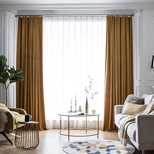 FTFTO Solid Color Full Blackout Curtains Velvet Thermal Insulated Curtain for Living Room Bedroom Drapes Privacy Panels 1 Pc-e W250h270cm(98106inch) (A W350*H270cm(138 * 106inch))