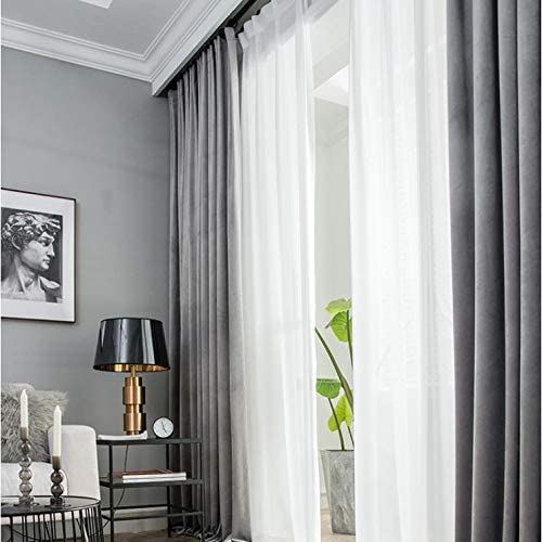 FTFTO Solid Color Full Blackout Curtains Velvet Thermal Insulated Curtain for Living Room Bedroom Drapes Privacy Panels 1 Pc-e W250h270cm(98106inch) (C W250*H270cm(98 * 106inch))