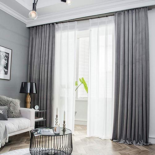 FTFTO Solid Color Full Blackout Curtains Velvet Thermal Insulated Curtain for Living Room Bedroom Drapes Privacy Panels 1 Pc-e W250h270cm(98106inch) (C W250*H270cm(98 * 106inch))