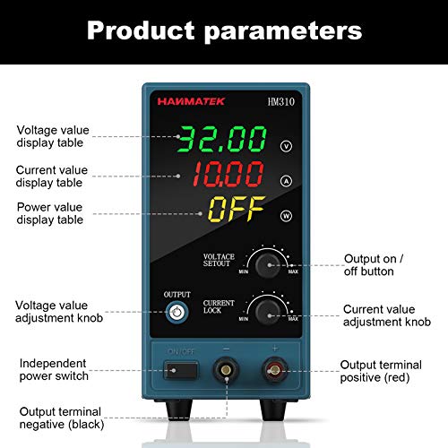 Fuente de alimentación de banco HANMATEK HM310 Fuente de alimentación de laboratorio de conmutación regulada Ajustable desde 30V / 10A Pantalla LED de 4 dígitos