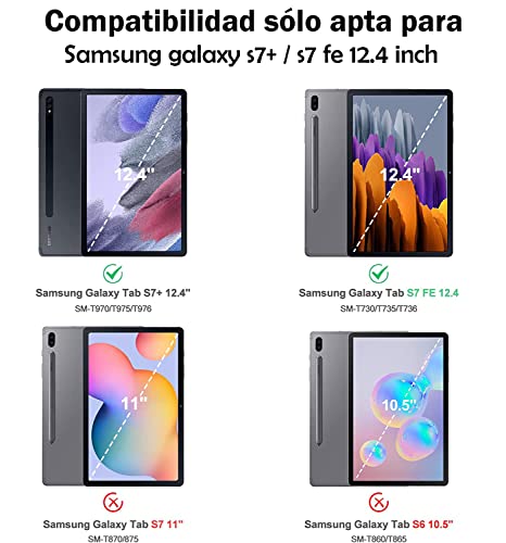 Funda con Teclado para Samsung Galaxy Tab S7 FE / S7 Plus / S7+ 12.4'', Teclado Bluetooth 7 Colores Retroiluminada Español Ñ Funda con Teclado,Teclado Desmontable para SM-T970/T975/T976/T978