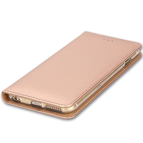 Funda iPhone 6 / 6S, IPHOX Cuero Fundas iPhone [Ranuras para Tarjetas][Cierre Magnético] [Soporte Plegable] [Ultra-Delgado]TPU Parachoques Cover Para Apple iPhone 6S / 6(Rose Gold)