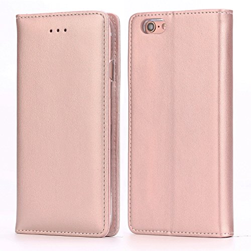 Funda iPhone 6 / 6S, IPHOX Cuero Fundas iPhone [Ranuras para Tarjetas][Cierre Magnético] [Soporte Plegable] [Ultra-Delgado]TPU Parachoques Cover Para Apple iPhone 6S / 6(Rose Gold)